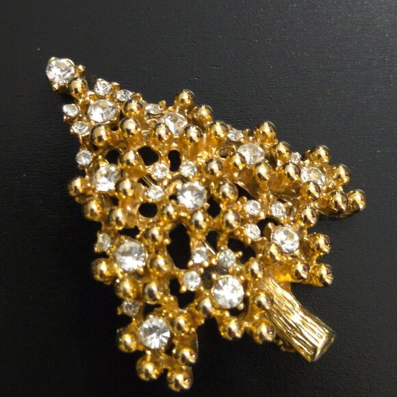 Eisenberg Brooch Gold Tone Christmas Tree White Lights Holiday Joy Festive Pin - Picture 5 of 16